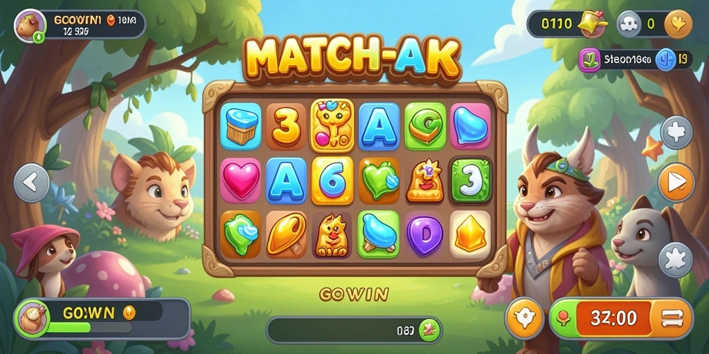 Screenshot gameplay GOWIN yang menampilkan aksi Match-3 menegangkan.
