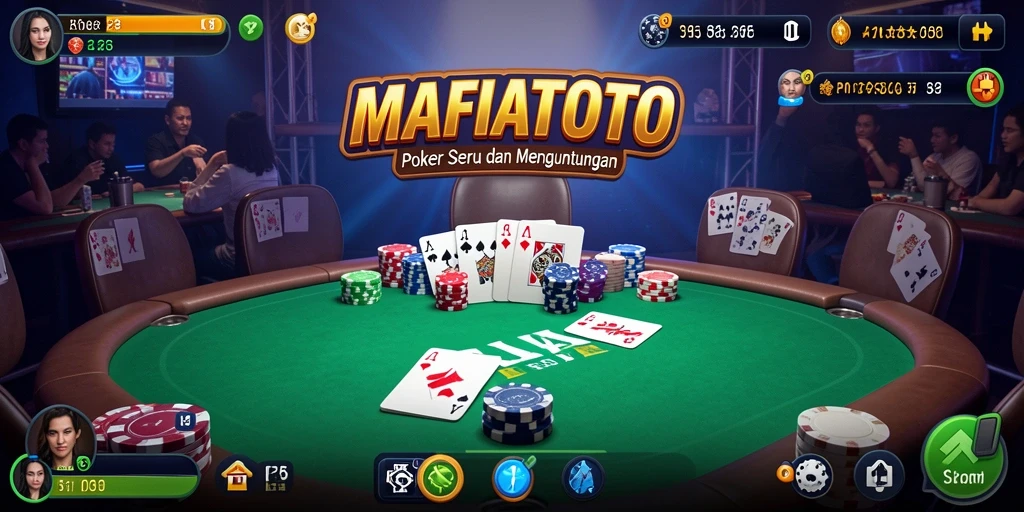 Screenshot utama MAFIATOTO menunjukkan gameplay Poker yang intens dan menggembirakan.