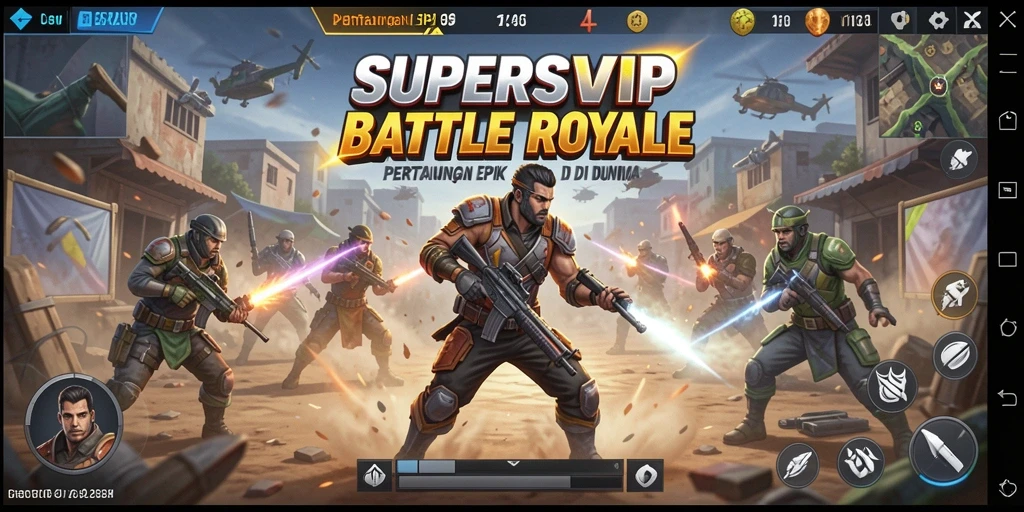 Tampilan aksi seru dalam gameplay SUPERSVIP Battle Royale.