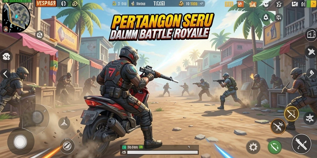 Tangkapan layar VESPA69 menampilkan aksi pertempuran seru dalam Battle Royale.